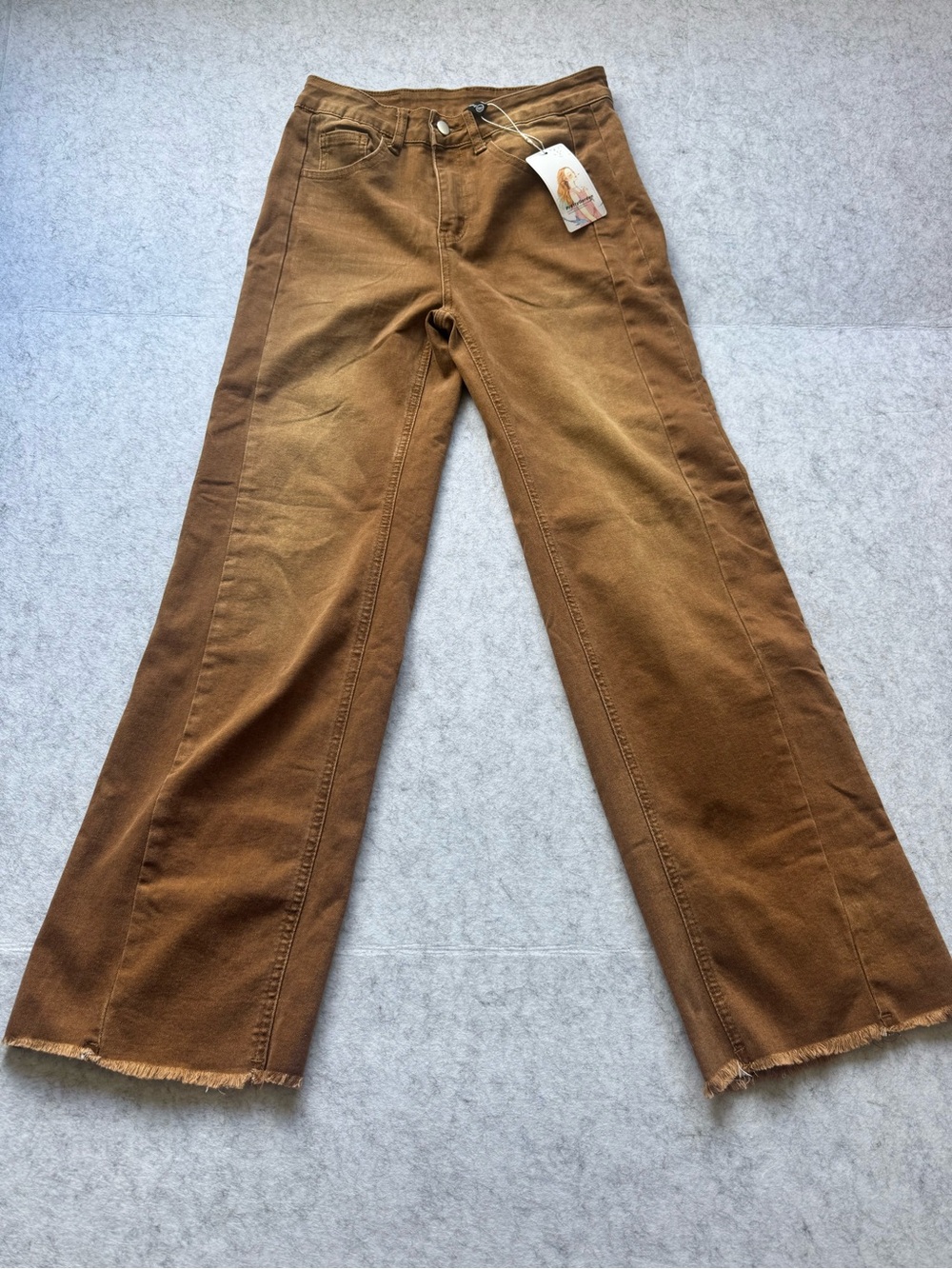 PrettyGarden Women’s Brown Stretch Raw Hem Flare Jeans Size 8 NWT